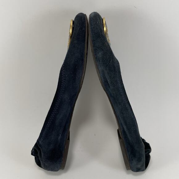 Tory Burch Reva Ballet Flats Shoes Navy Suede Womens Size 7 Slip On Gold Logo - Picture 6 of 9